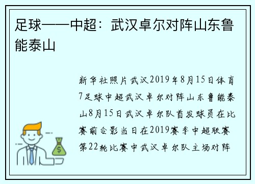 足球——中超：武汉卓尔对阵山东鲁能泰山