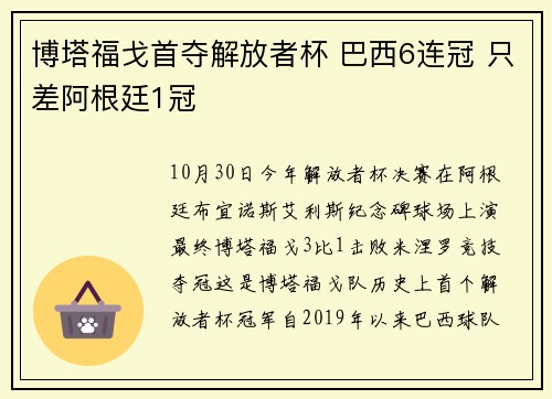 博塔福戈首夺解放者杯 巴西6连冠 只差阿根廷1冠